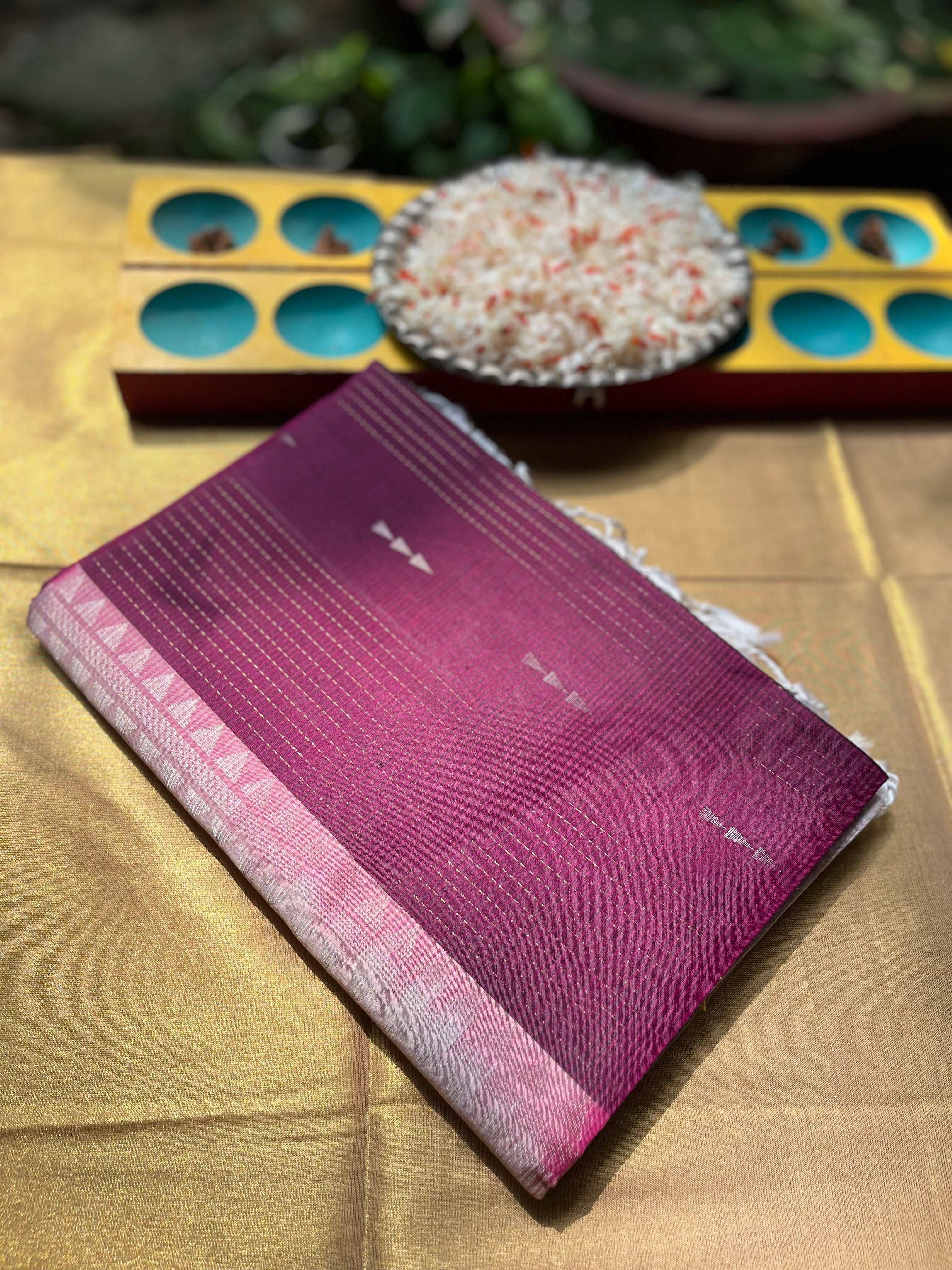 Red Wine with off white in light weight Kanchipuram silks