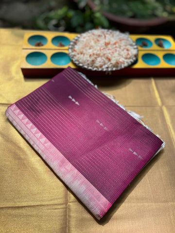 Red Wine with off white in light weight Kanchipuram silks