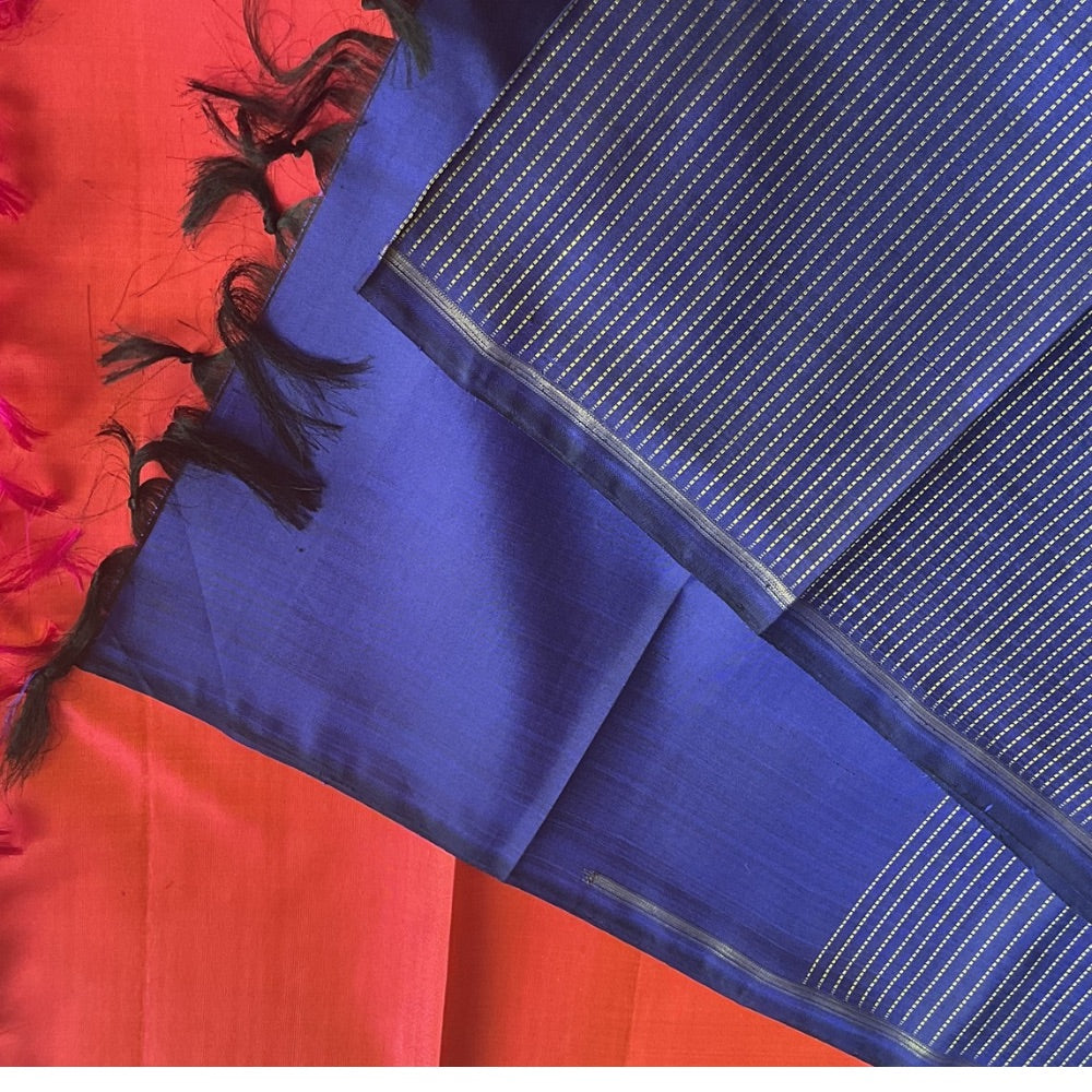 Royal Blue & Rust Orange, Korvai Contrast Kanchipuram Pure Silk Saree
