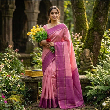 Pastel shades of Mauve and lilac pink Vairaoosi Kanchipuram silks