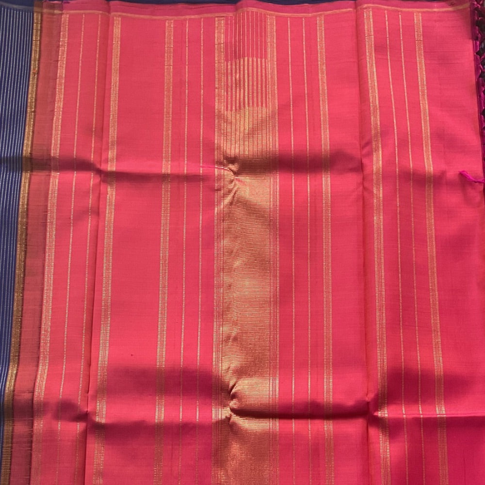 Royal Blue & Rust Orange, Korvai Contrast Kanchipuram Pure Silk Saree