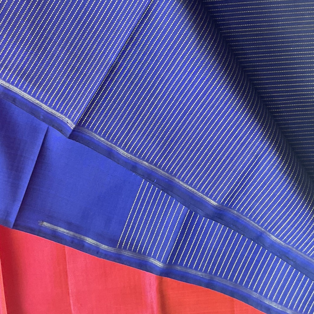 Royal Blue & Rust Orange, Korvai Contrast Kanchipuram Pure Silk Saree