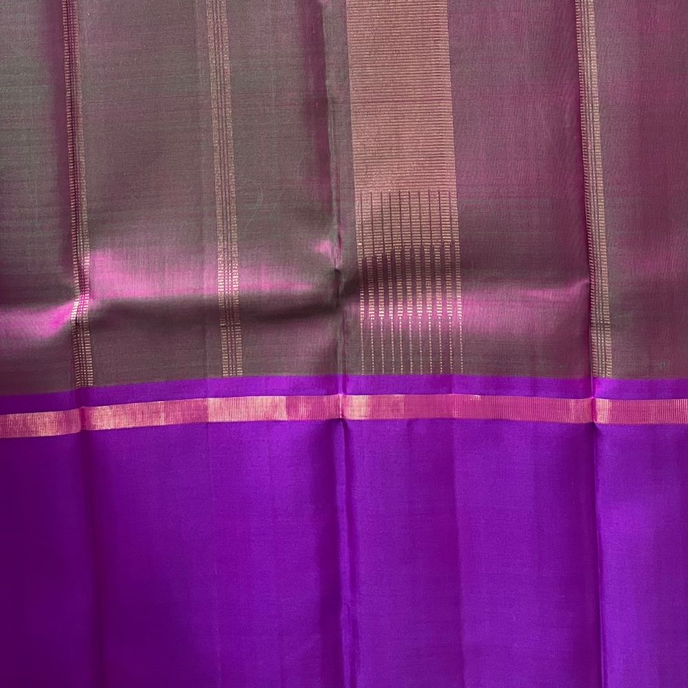 Temple Twilight- Rose pink, Royal purple with muted Olive Kanchipuram silks
