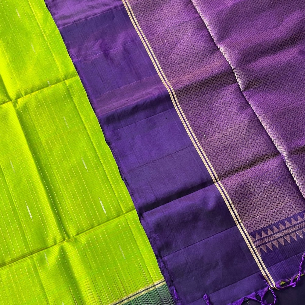 Deep Purple with parrot Green light weight Kanchipuram silks