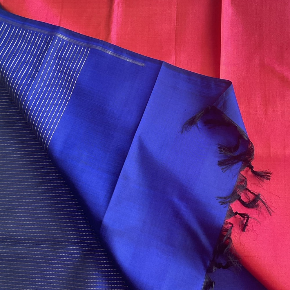 Royal Blue & Rust Orange, Korvai Contrast Kanchipuram Pure Silk Saree