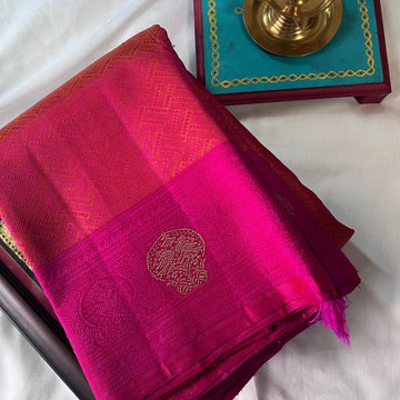 Deep pink with Orange jacquard rich zari in pallu