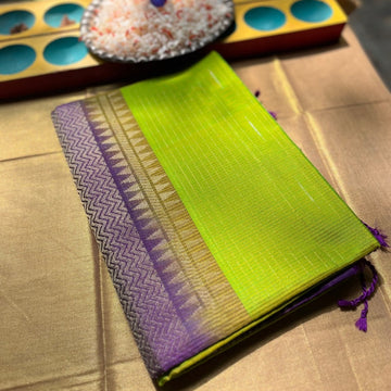Deep Purple with parrot Green light weight Kanchipuram silks