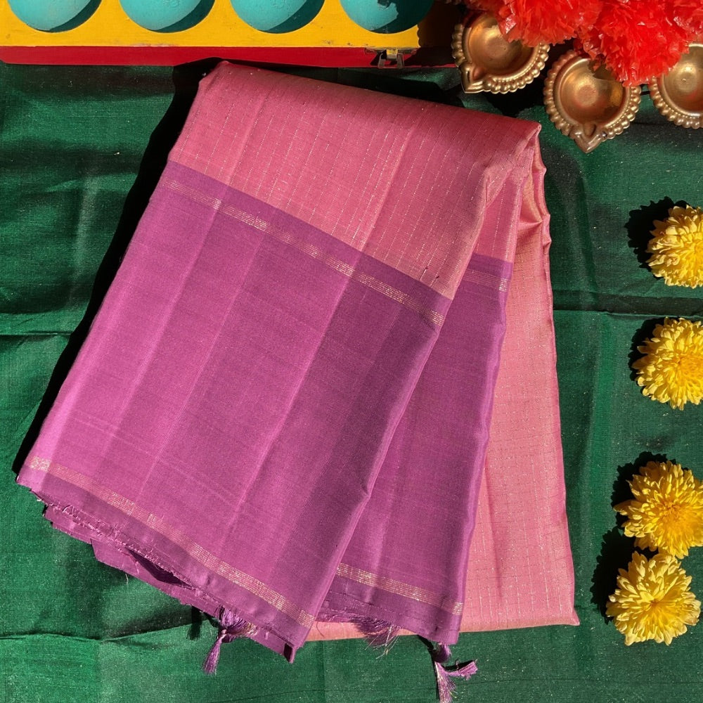 Pastel shades of Mauve and lilac pink Vairaoosi Kanchipuram silks