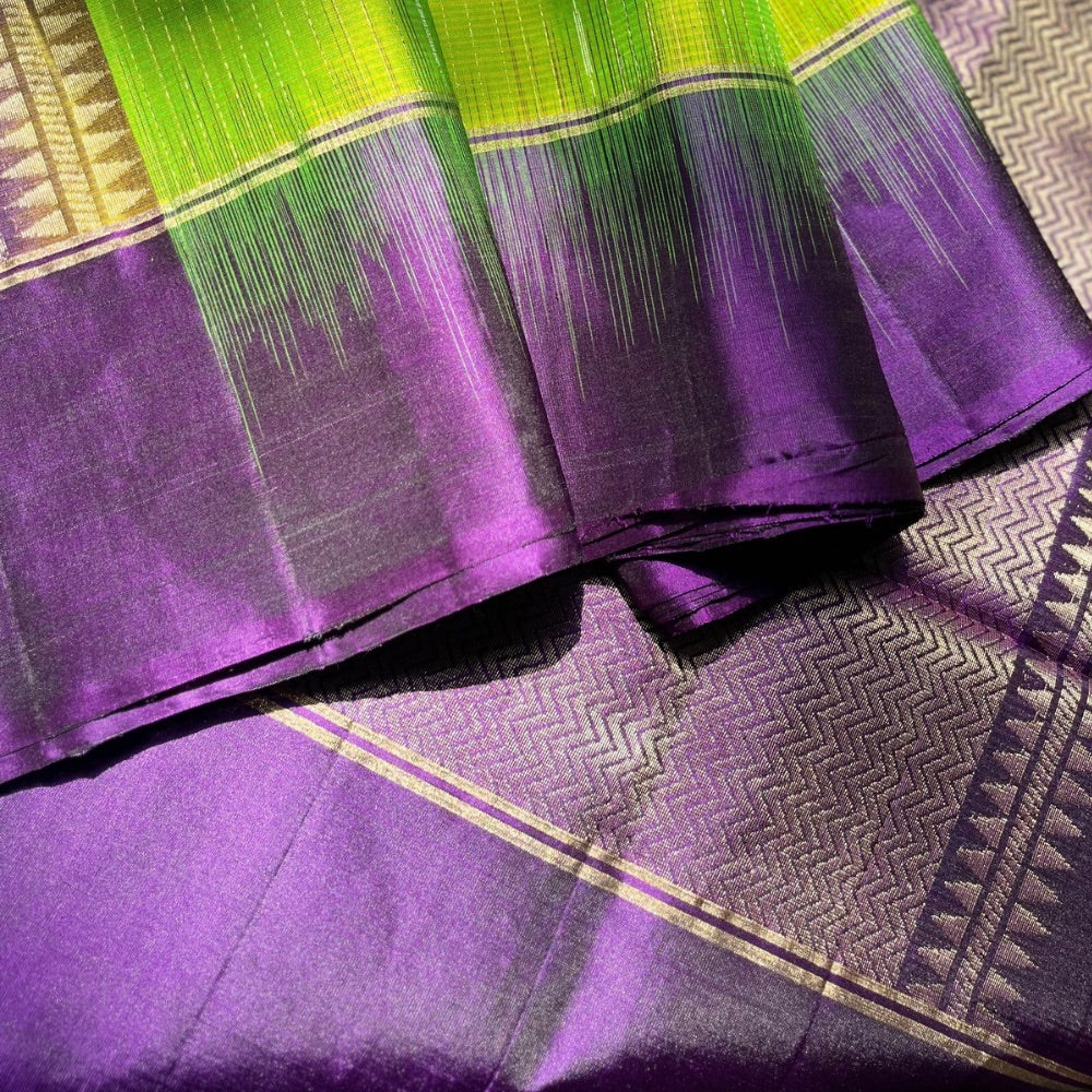 Deep Purple with parrot Green light weight Kanchipuram silks