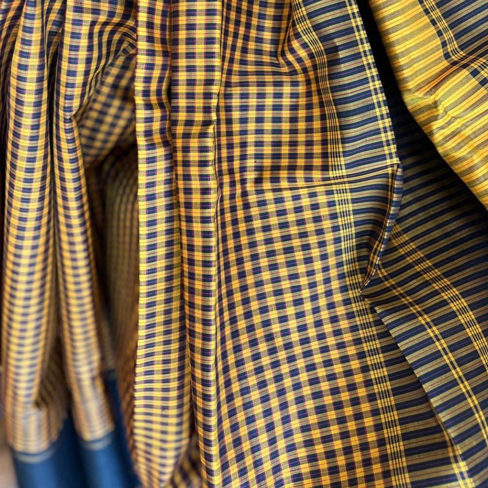 Black with mustard kasa kasa kattam Kanchipuram silks in vintage style border