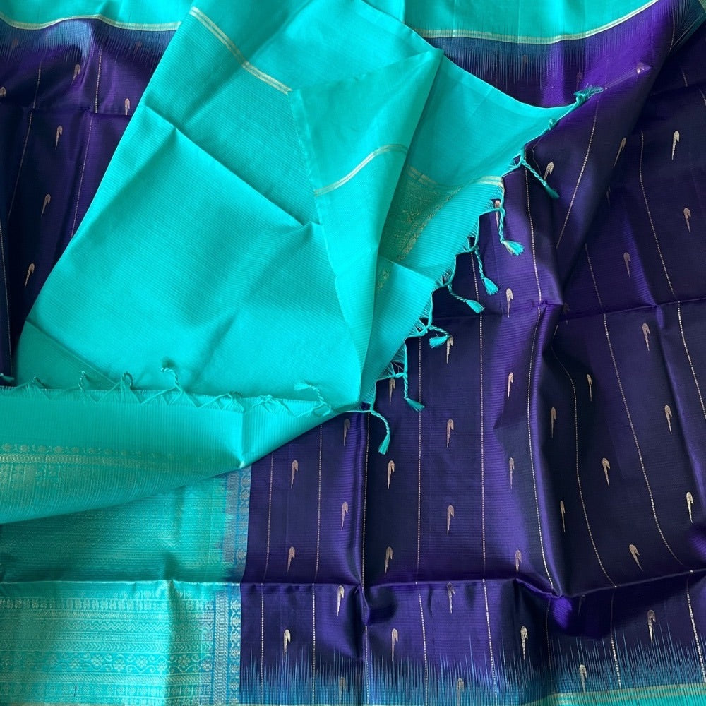 Deep Purple with Teal Blue in Kanchipuram silks, light weight