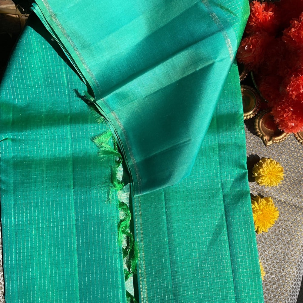 Sea Green Micro-Checks Kanchipuram Silk Saree