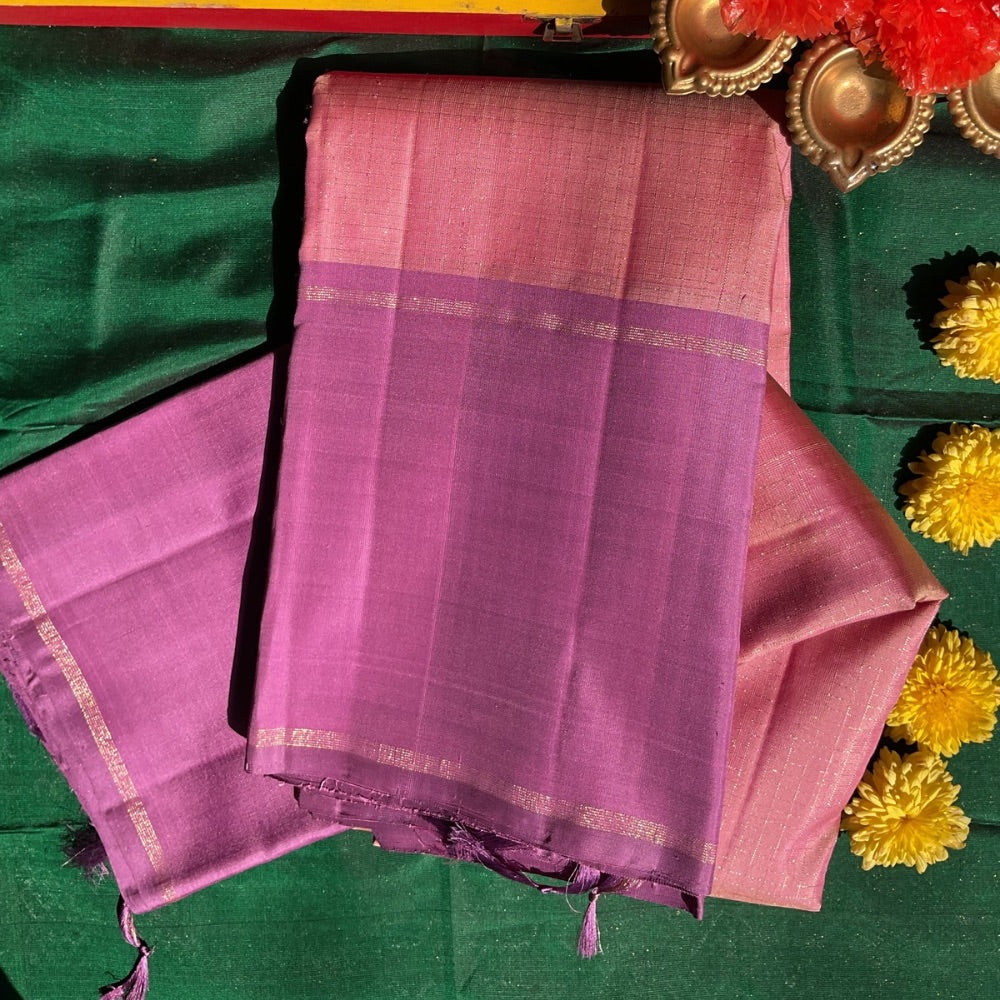 Pastel shades of Mauve and lilac pink Vairaoosi Kanchipuram silks