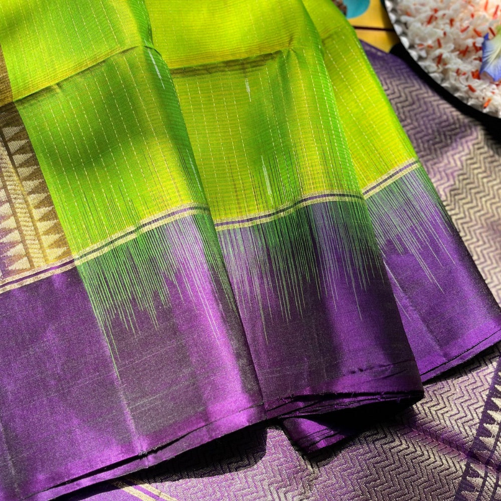 Deep Purple with parrot Green light weight Kanchipuram silks