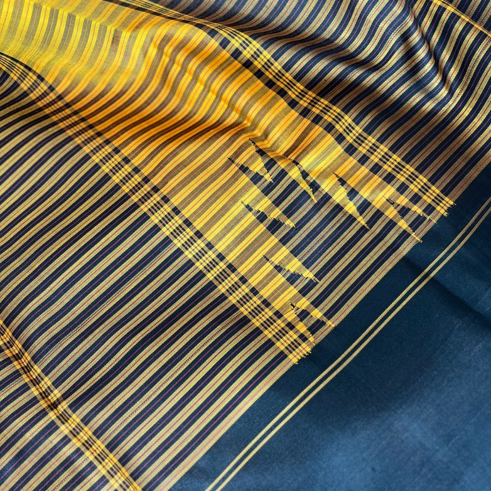 Black with mustard kasa kasa kattam Kanchipuram silks in vintage style border