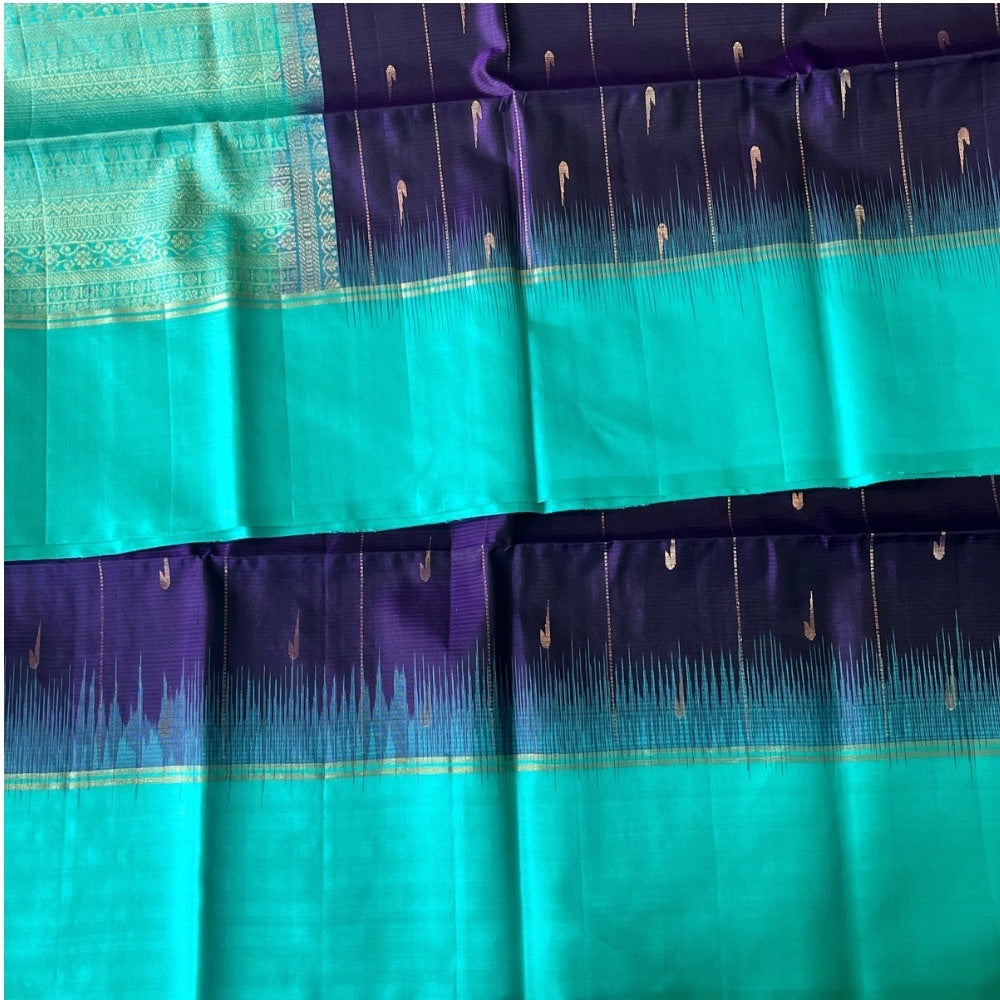 Deep Purple with Teal Blue in Kanchipuram silks, light weight