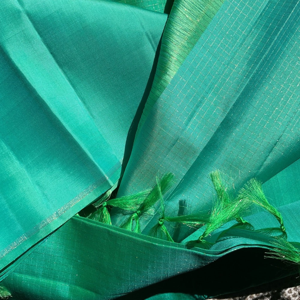 Sea Green Micro-Checks Kanchipuram Silk Saree