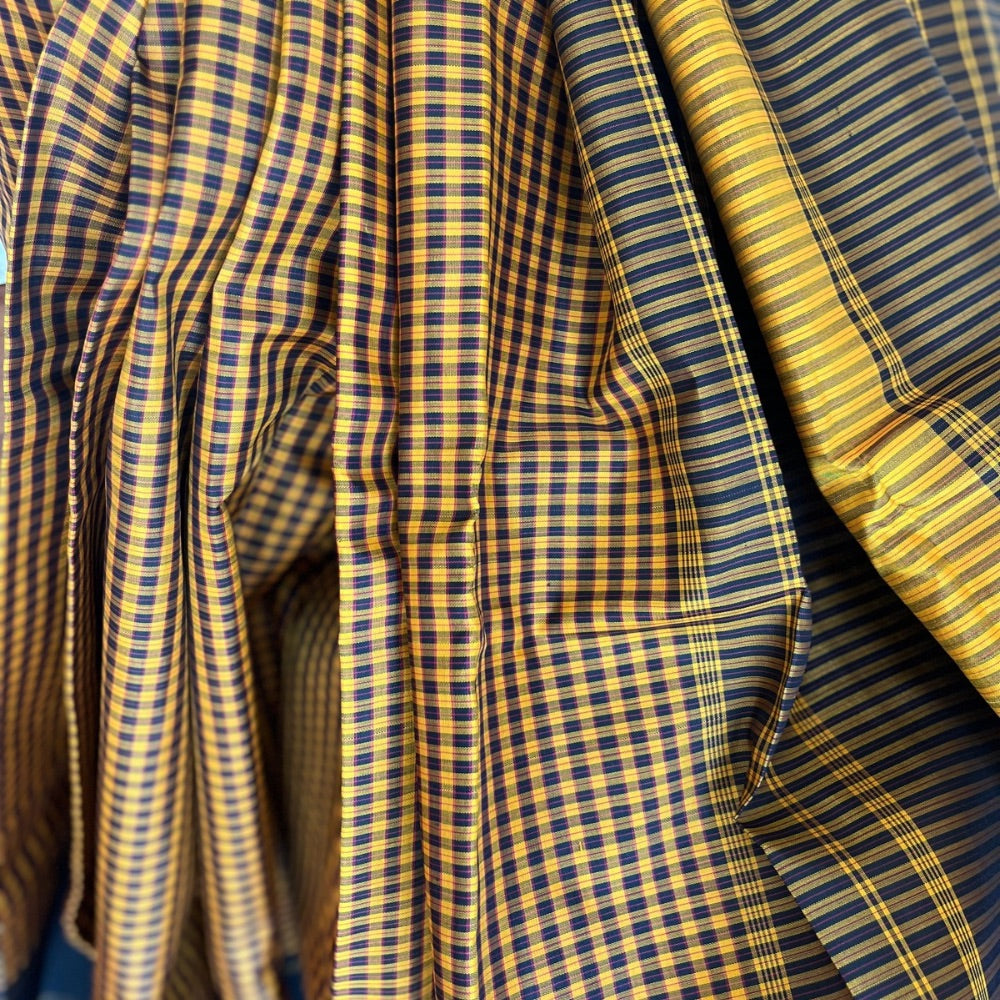 Black with mustard kasa kasa kattam Kanchipuram silks in vintage style border