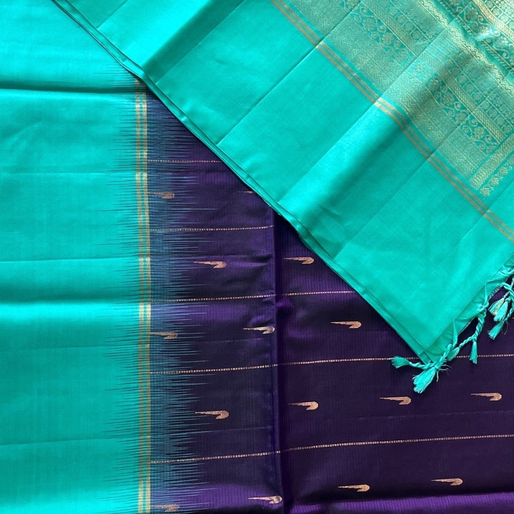 Deep Purple with Teal Blue in Kanchipuram silks, light weight