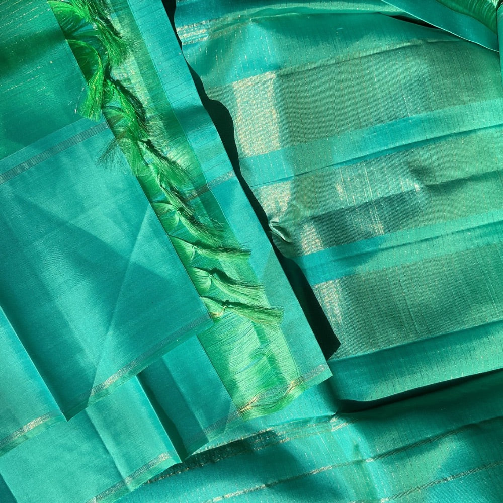 Sea Green Micro-Checks Kanchipuram Silk Saree