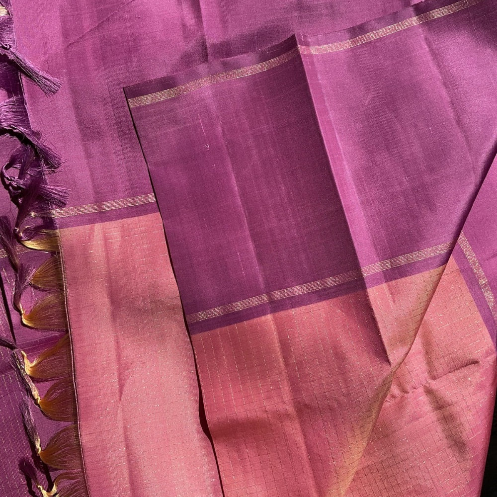 Pastel shades of Mauve and lilac pink Vairaoosi Kanchipuram silks