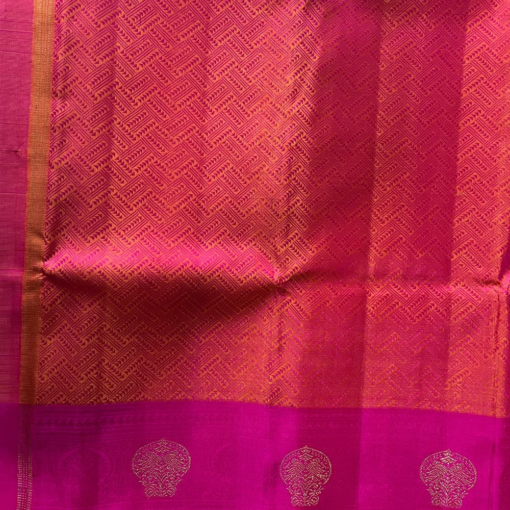 Deep pink with Orange jacquard rich zari in pallu