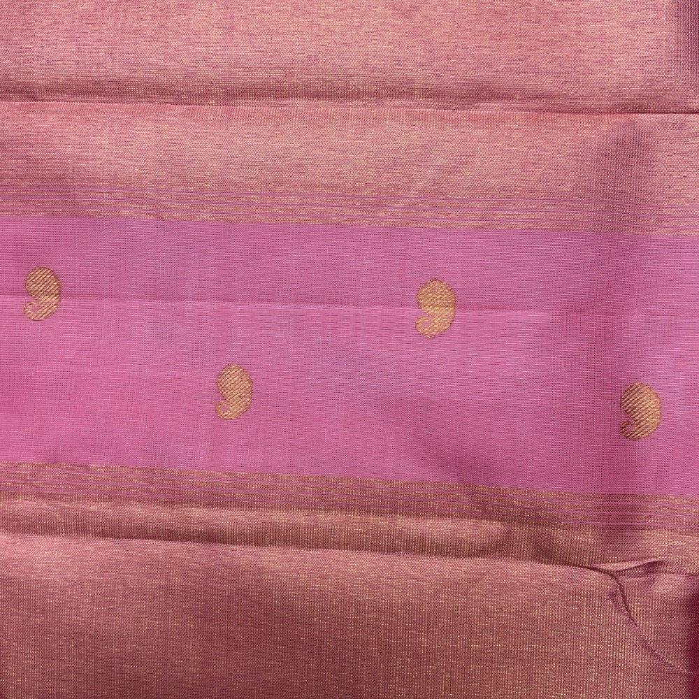 Sea Blue kasa kasa checks with mango motifs, Pink pallu & blouse Kanchipuram silk saree