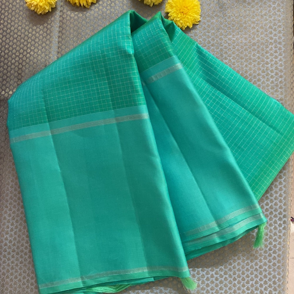 Sea Green Micro-Checks Kanchipuram Silk Saree