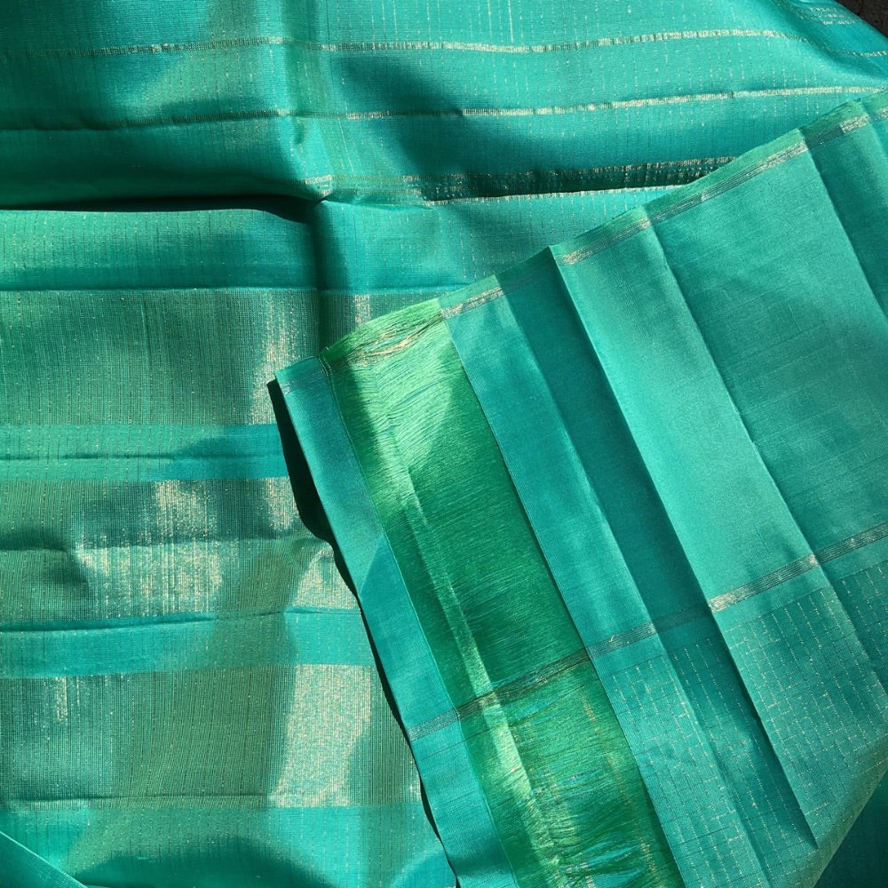 Sea Green Micro-Checks Kanchipuram Silk Saree