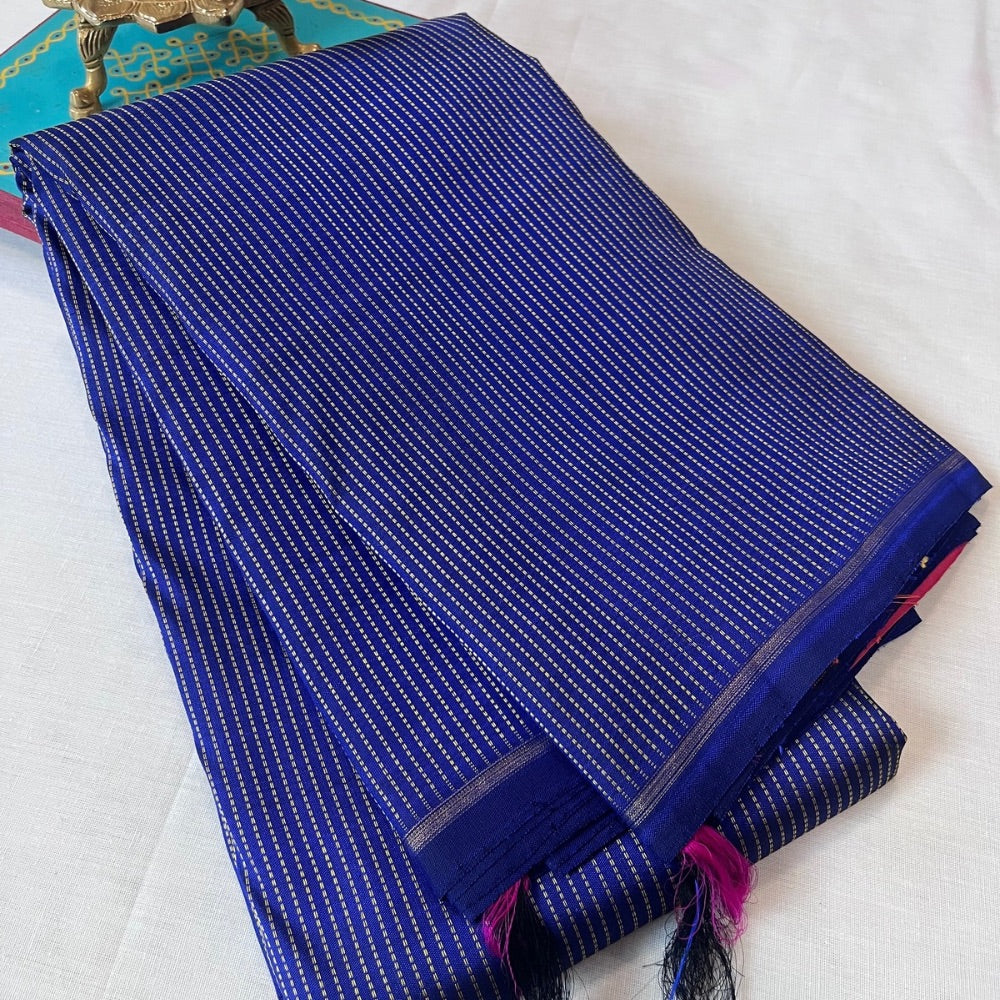 Royal Blue & Rust Orange, Korvai Contrast Kanchipuram Pure Silk Saree