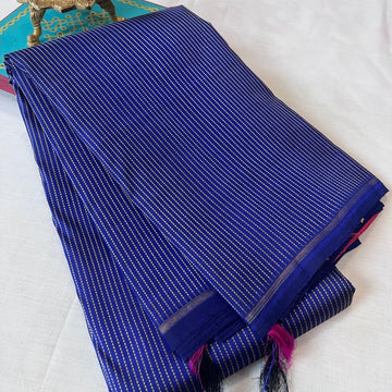 Royal Blue & Rust Orange, Korvai Contrast Kanchipuram Pure Silk Saree