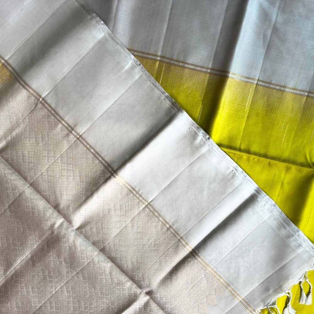 Lemon Green with off white light weight Kanchipuram silks