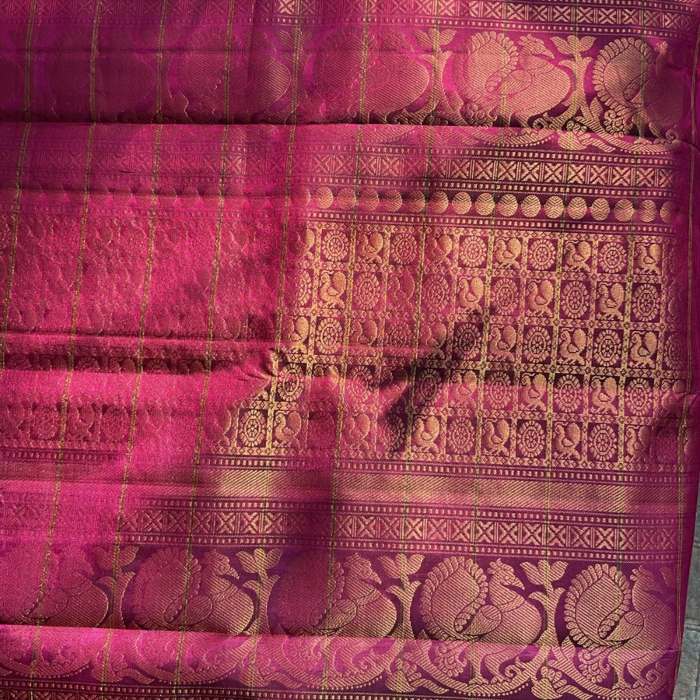 Rust Orange dual tone with deep magenta light weight Kanchipuram silk