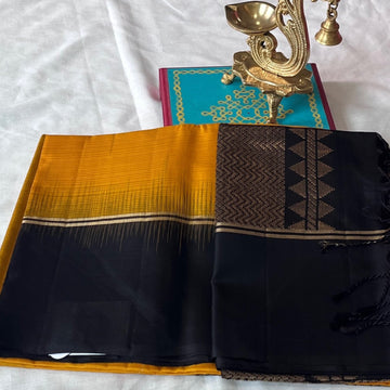 Mango Yellow with Black in Kanchipuram silk light weight