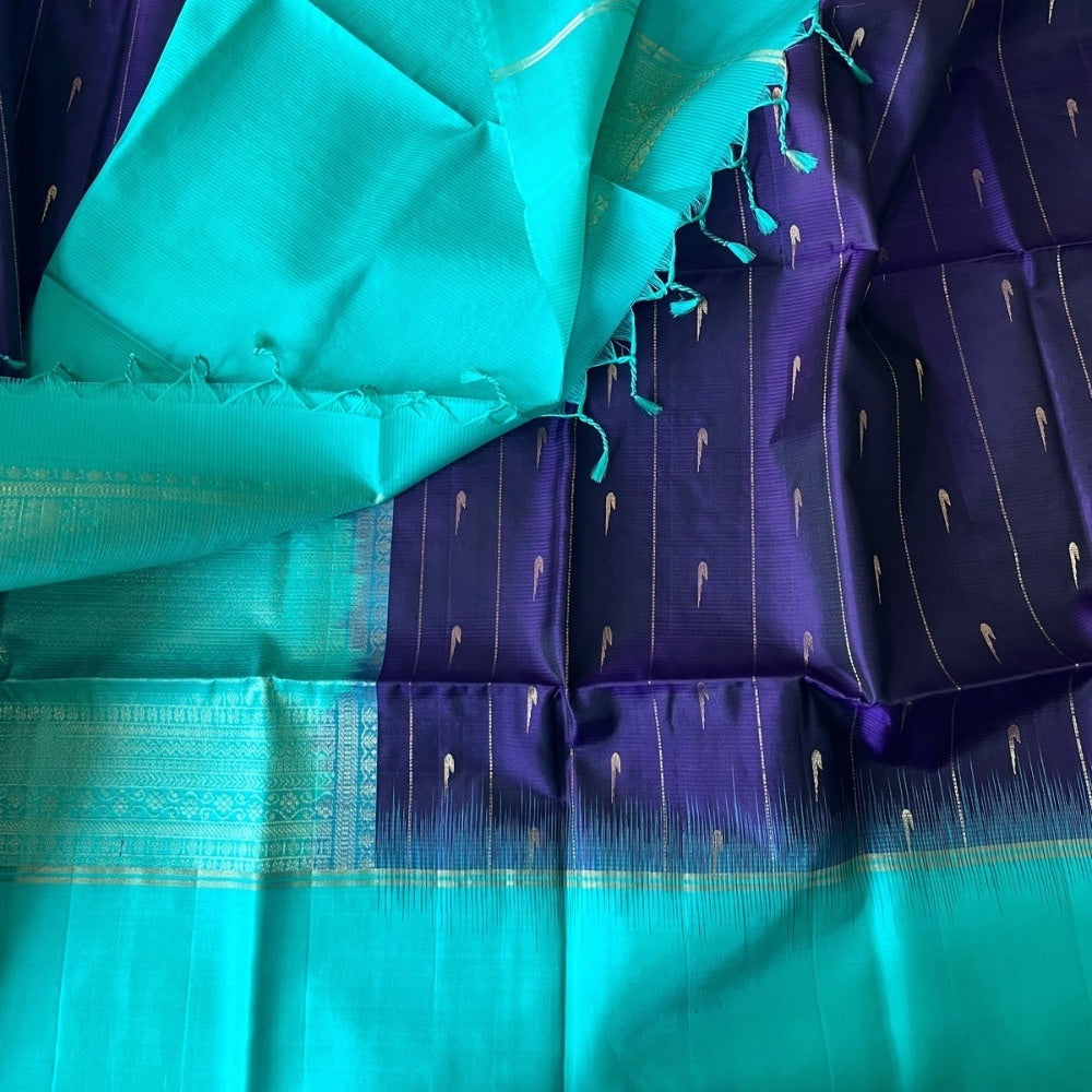 Deep Purple with Teal Blue in Kanchipuram silks, light weight