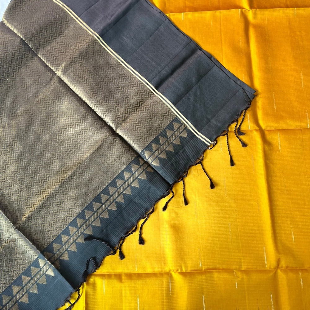 Mango Yellow with Black in Kanchipuram silk light weight