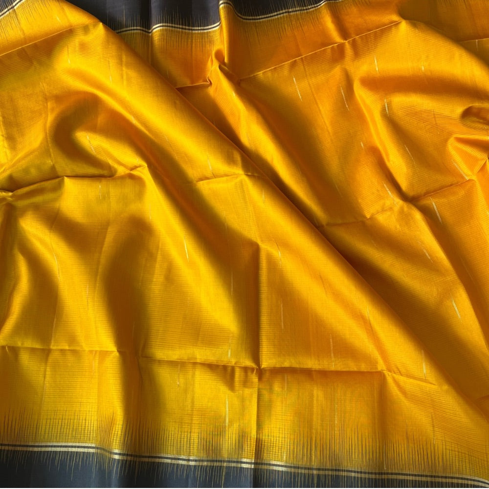 Mango Yellow with Black in Kanchipuram silk light weight