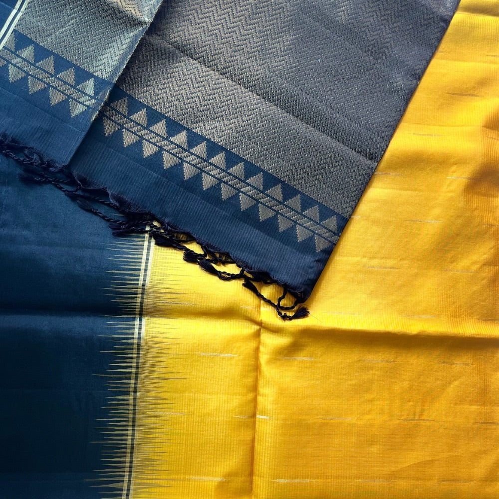 Mango Yellow with Black in Kanchipuram silk light weight