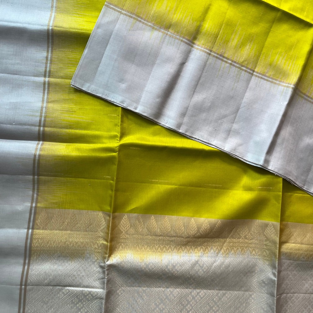 Lemon Green with off white light weight Kanchipuram silks